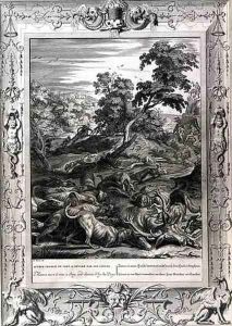 Actaeon Turned into a Stag and Devoured by his Hounds, 1731 by Bernard Picart