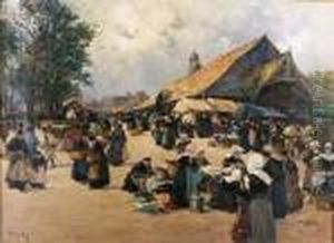 Breton Figures In A Landscape by Fernand Marie Eugene Legout-Gerard