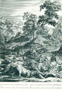 Acteon turnd into a Stag, and devourd by his dogs, 1731 by Bernard Picart