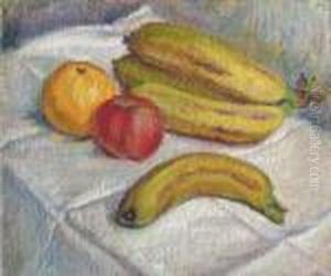 Orange, Pomme Et Bananes Sur Une Table