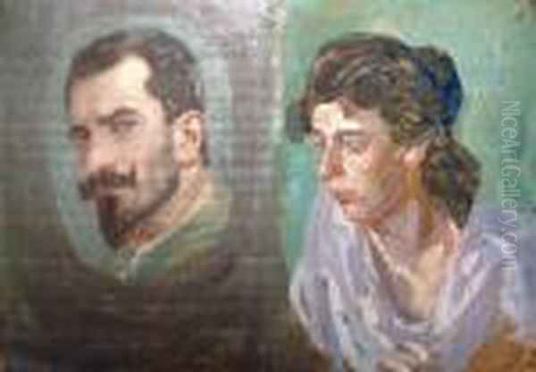 Deux Etudes De Portrait / Academie D'homme Couche - view 1