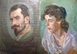 Deux Etudes De Portrait / Academie D'homme Couche by Raphael-Leon Leguilloux
