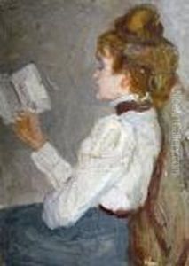 Femme Lisant / Etude De Portrait De Femme by Raphael-Leon Leguilloux