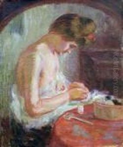 Femme Cousant(au Verso Etude De Tahitienne) by Raphael-Leon Leguilloux