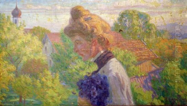 Jeune Femme Au Bouquet De Bleuets - view 1