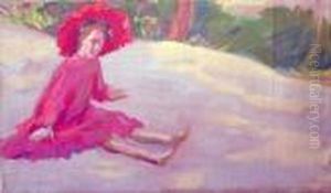 Petite Fille En Rouge Assisse by Raphael-Leon Leguilloux
