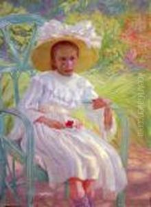 Petite Fille Au Chapeau Dans Le Jardin by Raphael-Leon Leguilloux