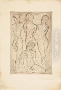 Vier Frauen (drei Stehend, Eine Sitzend) by Wilhelm Lehmbruck