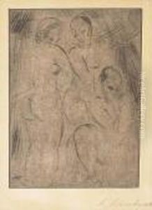 Drei Frauen, Zwei Stehend, Eine Kniend by Wilhelm Lehmbruck