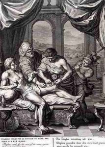 Telephus Cured by the Rust of the Same Spear Which Wounded him, 1731 by Bernard Picart