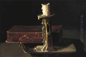 Still Life with Candlestick and Book by John Frederick Peto