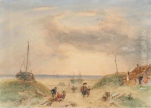 Fisherfolk On The Coast by Charles Henri Leickert