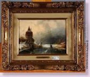 Paysage Hivernal Aux Patineurs by Charles Henri Leickert