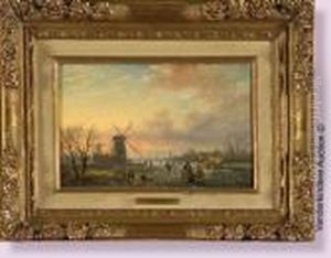 Paysage Hollandais Aux Patineurs by Charles Henri Leickert