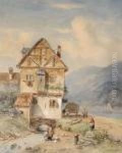 Village At The Waterside by Charles Henri Leickert