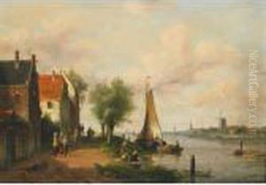 A Busy Dutch Canal by Charles Henri Leickert