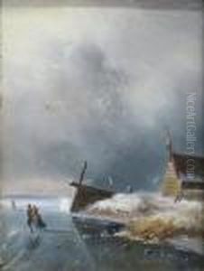 Winterlandschaft Mit Schlittschuhlaufern by Charles Henri Leickert