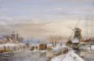Winter Landscape With Ice Skaters by Charles Henri Leickert