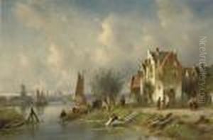 A Sunny Day By The River by Charles Henri Leickert
