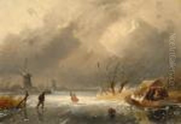 Winter Scene With Ice Skaters - view 1
