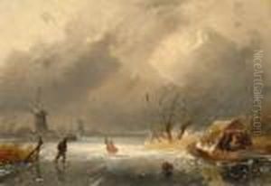 Winter Scene With Ice Skaters by Charles Henri Leickert