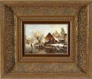 Belebte Szene An Einem Wintertag In Einem Niederlandischen Stadtchen by Charles Henri Leickert