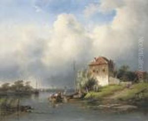 A Dutch River Landscape by Charles Henri Leickert
