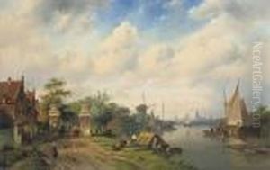 A River Landscape In Summer by Charles Henri Leickert