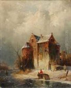 Winterlandschaft Mit Zugefrorenem Fluss by Charles Henri Leickert