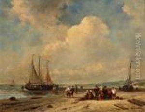 Vissersvolk Op Het Strand Bij Binnenkomst Van De Vloot Vissersvolk Op Het Strand Bij Binnenkomst Van De Vloot