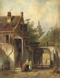 In The Courtyard by Charles Henri Leickert