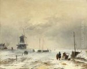 A Cold Afternoon In Winter by Charles Henri Leickert