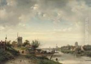 The Ferry-crossing In Summer by Charles Henri Leickert