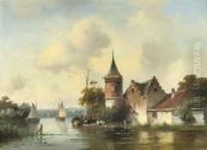 A Dutch River With A Watchtower