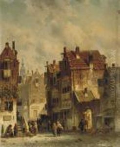 A Busy Day In Town by Charles Henri Leickert