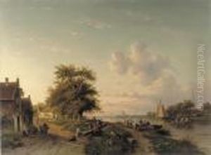 A Bright Summer's Day Along The Water by Charles Henri Leickert