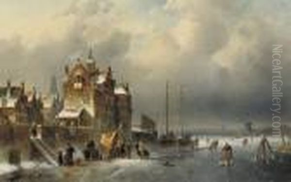 A Koek-en-zopie On A Frozen Waterway Near A Town - view 1