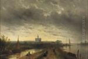 Along A Canal At Sunset by Charles Henri Leickert