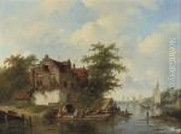 Crossing A River In Summer - view 1