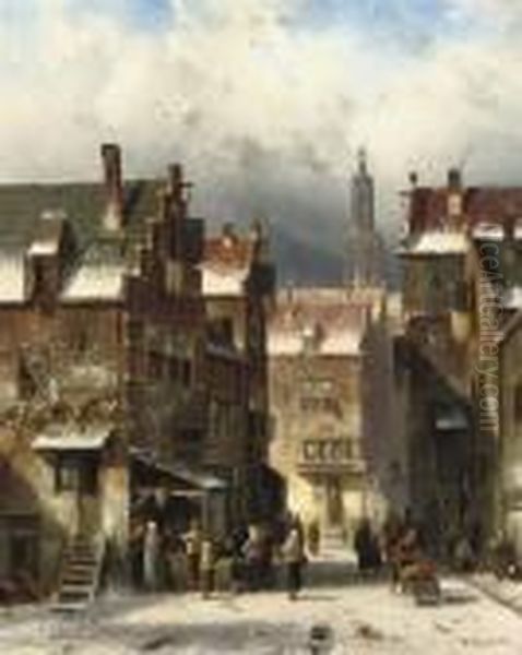 A Busy Street In A Dutch Town In Winter - view 1
