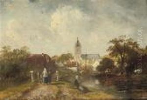 Crossing The White Bridge To Town by Charles Henri Leickert