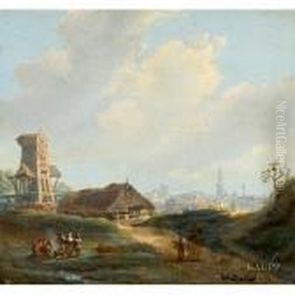 Niederlandische Landschaft Mit Reetgedeckter Scheune Undmuhle - view 1