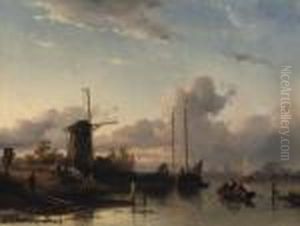 A River Landscape In Summer by Charles Henri Leickert