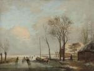 Skaters On A Dutch Waterway by Charles Henri Leickert