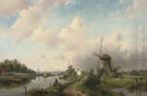A Summer's Day At A Dutch Windmill by Charles Henri Leickert