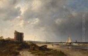 Strandszene Mit Regem Treiben. by Charles Henri Leickert