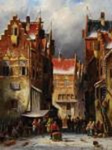 Dutch Street Market In Winter by Charles Henri Leickert