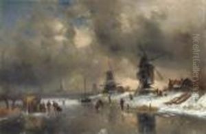 Windmills Along A Frozen Waterway With A 'koek En Zopie' thumbnail