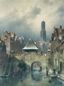 A Dutch Town View. by Charles Henri Leickert
