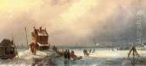 Skating On A Sunny Day In Winter by Charles Henri Leickert